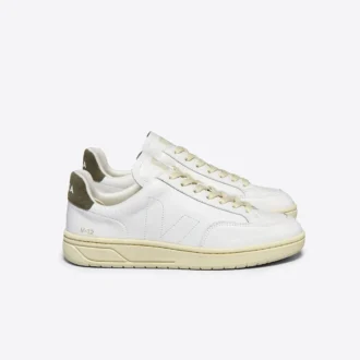V-12 Stitch læder Hvid Kaki